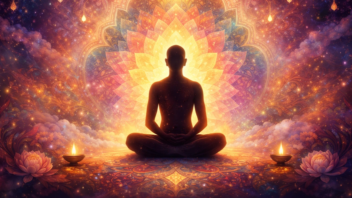 Artistic abstract silhouette wallpaper of Jain सामायिक meditation