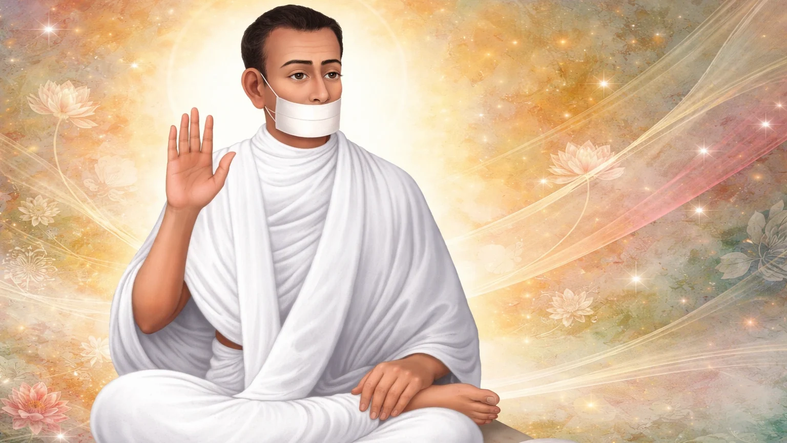 Modern abstract Jain Acharya Bhikshu wallpaper in serene Indian European style meditation