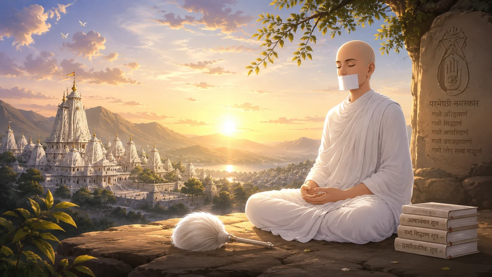 Anime Shwetambar Jain Muni Meditating in Peaceful Serenity