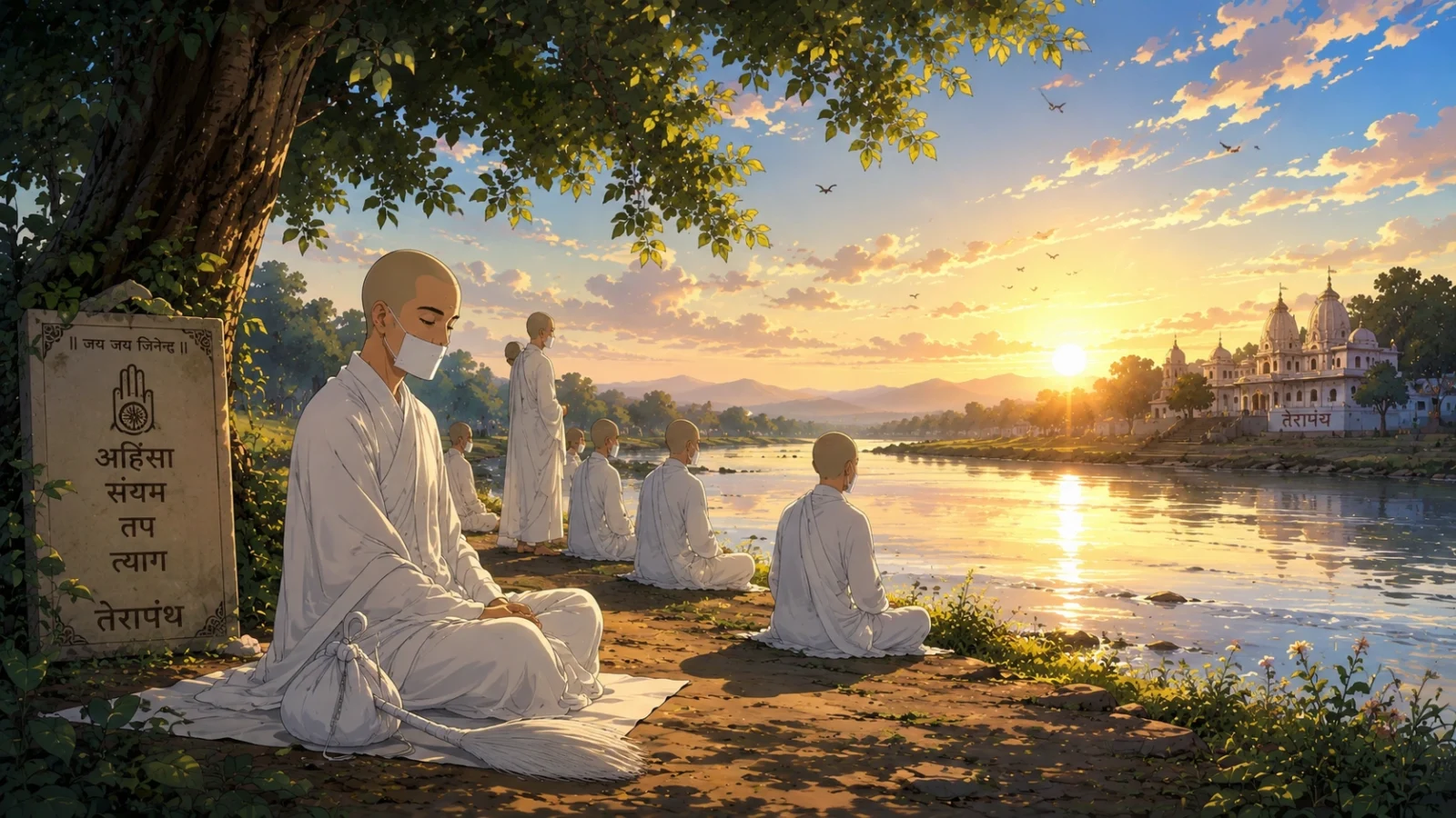 Terapanth Jain Monks Meditating Near River