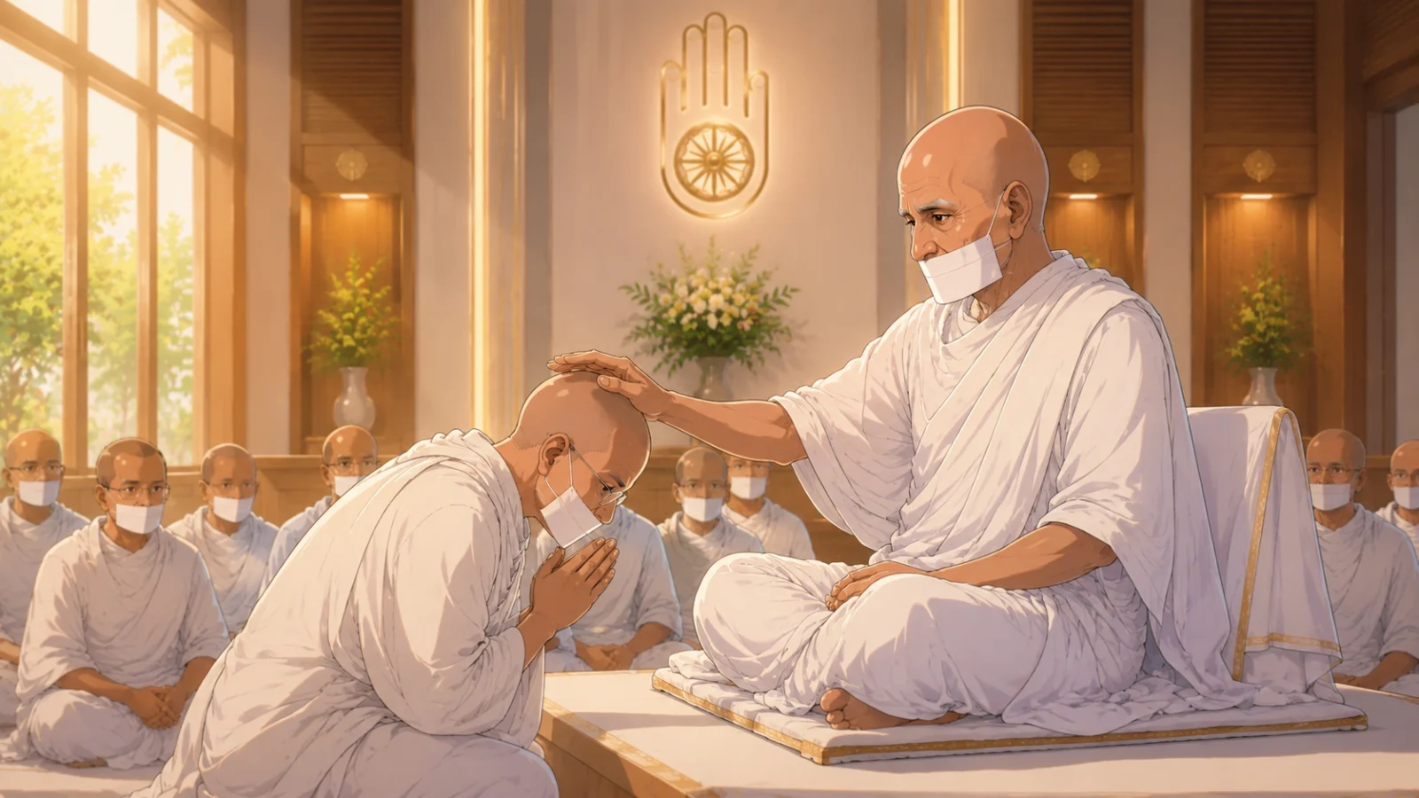 Acharya Tulsi blessing a Terapanth Jain monk