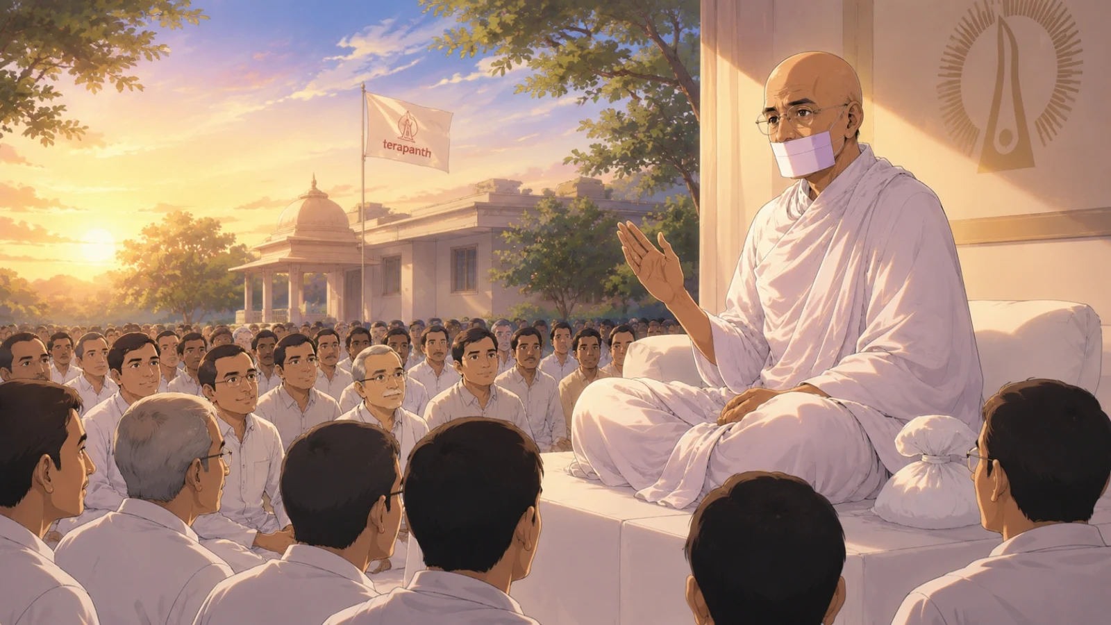Acharya Tulsi leading Terapanth followers during spiritual gathering