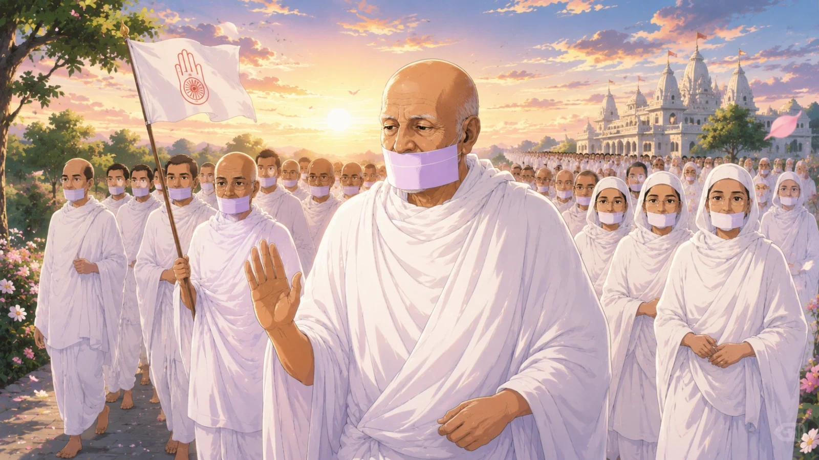 Acharya Tulsi leading the Terapanth Sangh during a spiritual padyatra