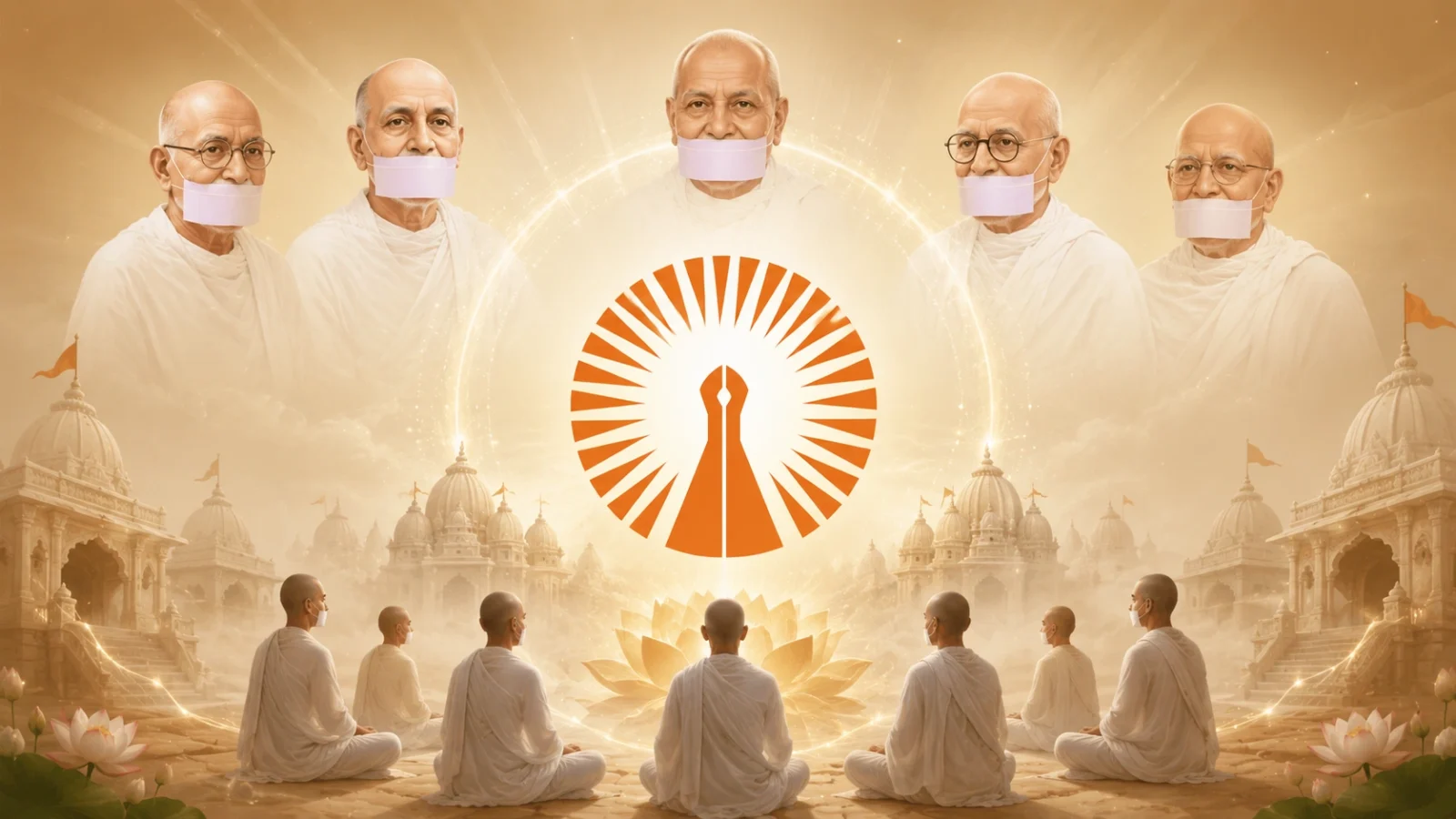 Terapanth Panch Rishi spiritual wallpaper with monks and sacred emblem