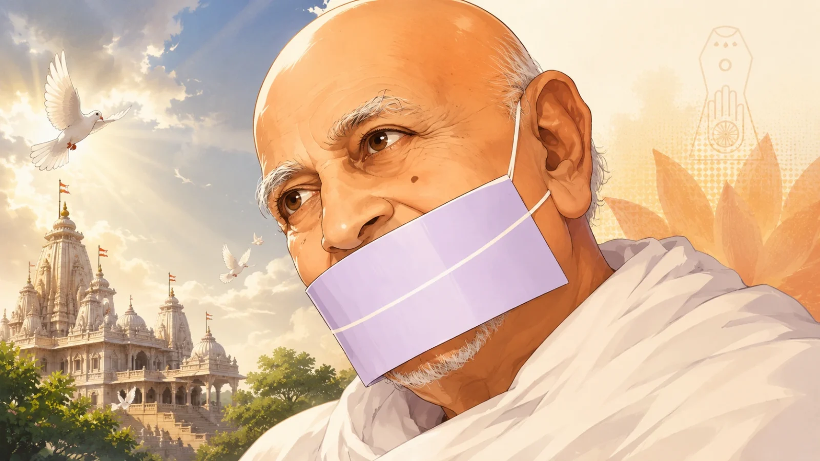 Acharya Tulsi anime portrait with Jain monk peaceful spiritual Indian wallpaper